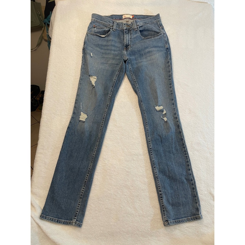 Free World Messenger Skinny Jeans Mens 32 Distressed Medium Wash Blue Denim